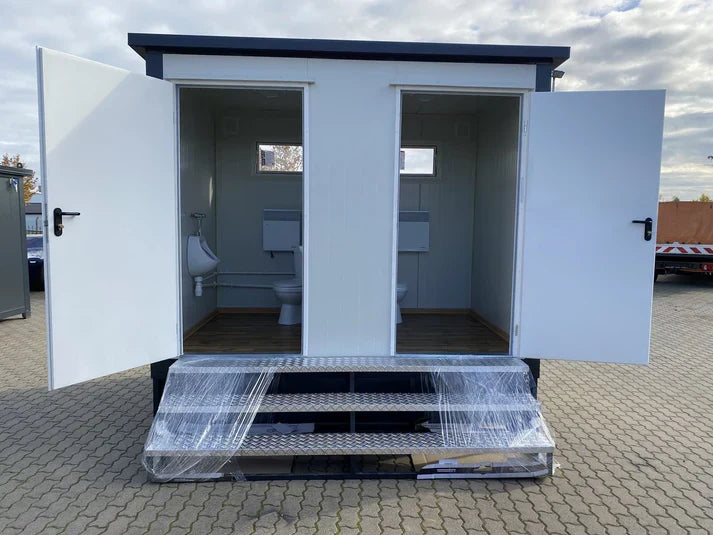 Conteneur sanitaire double avec réservoir à déchets blanc, 3 x 2 mètres