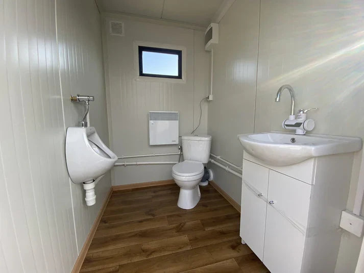 Conteneur sanitaire double avec réservoir à déchets blanc, 3 x 2 mètres