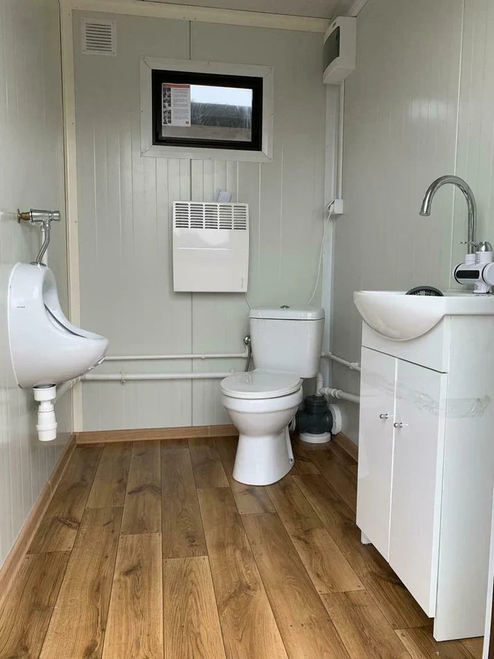 Conteneur sanitaire double avec réservoir à déchets blanc, 3 x 2 mètres