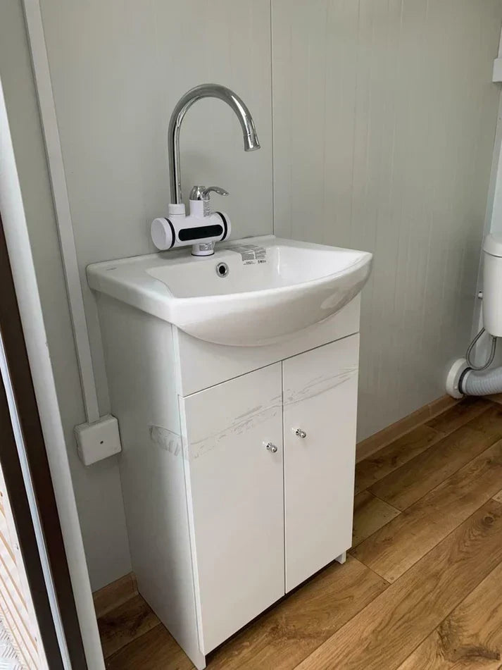 Conteneur sanitaire double avec réservoir à déchets blanc, 3 x 2 mètres
